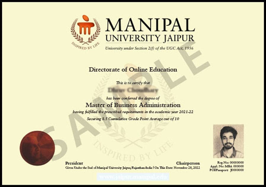 Sample certificate — Manipal University Jaipur
