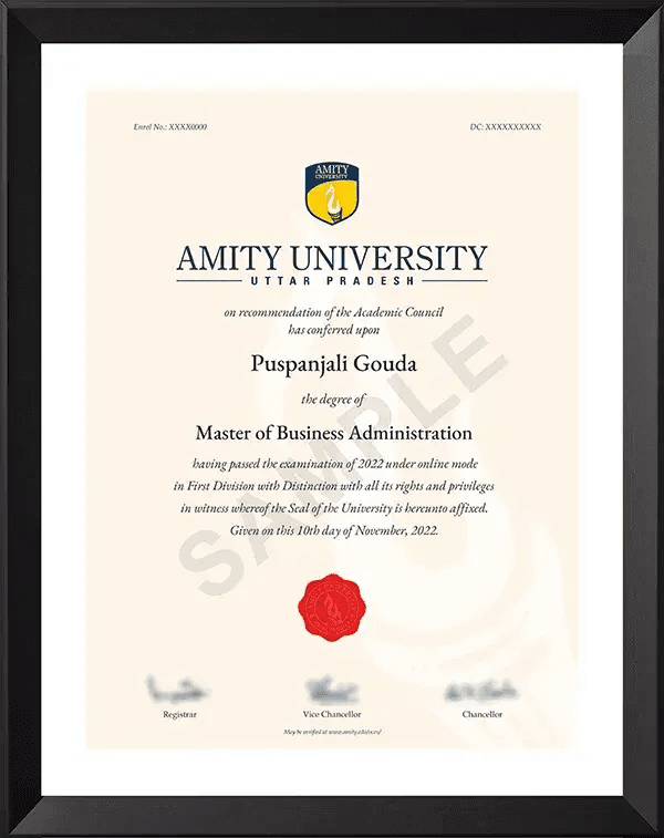 Sample certificate — Amity University Online