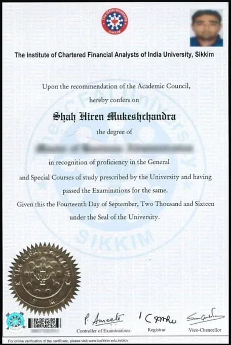 Sample certificate — ICFAI University