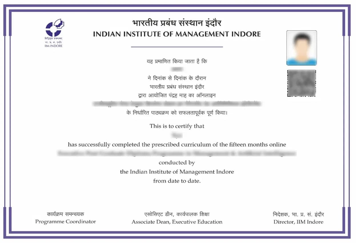 Sample certificate — Indian Institute of Management Indore