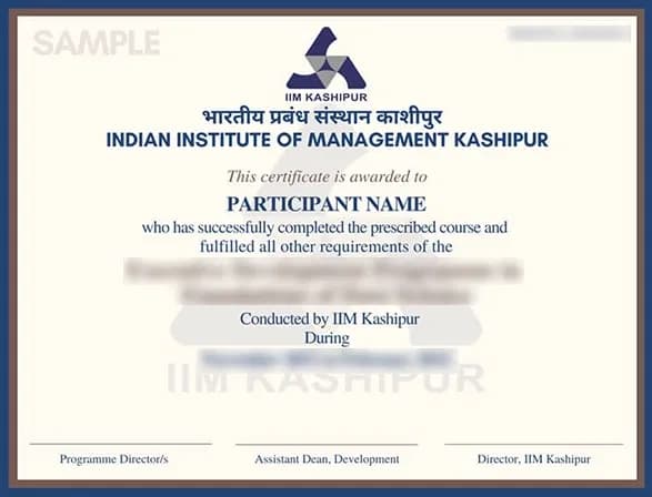 Sample certificate — Indian Institute of Management Kashipur