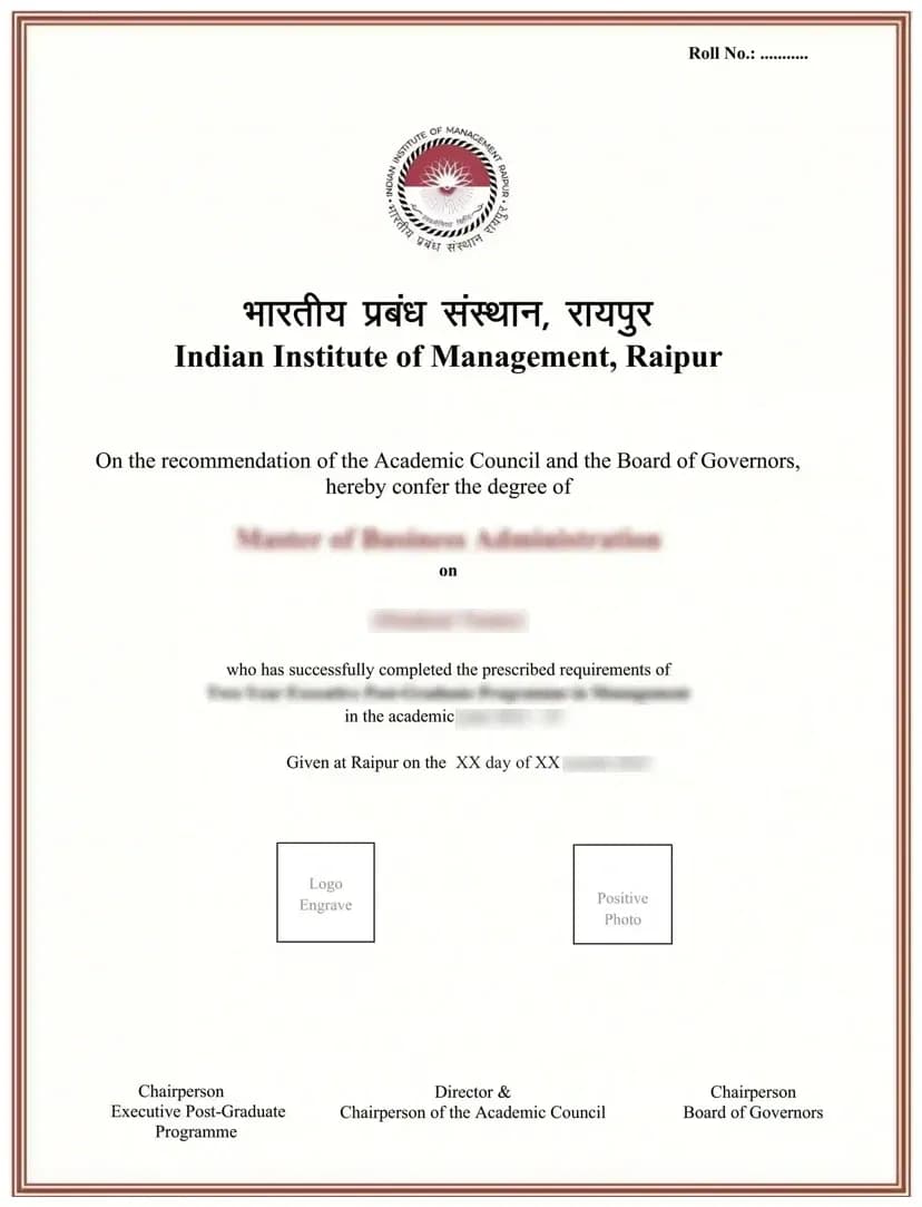 Sample certificate — Indian Institute of Management Raipur