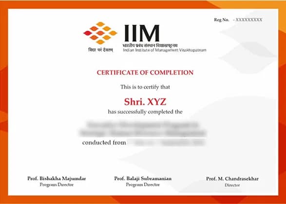 Sample certificate — Indian Institute of Management Visakhapatnam