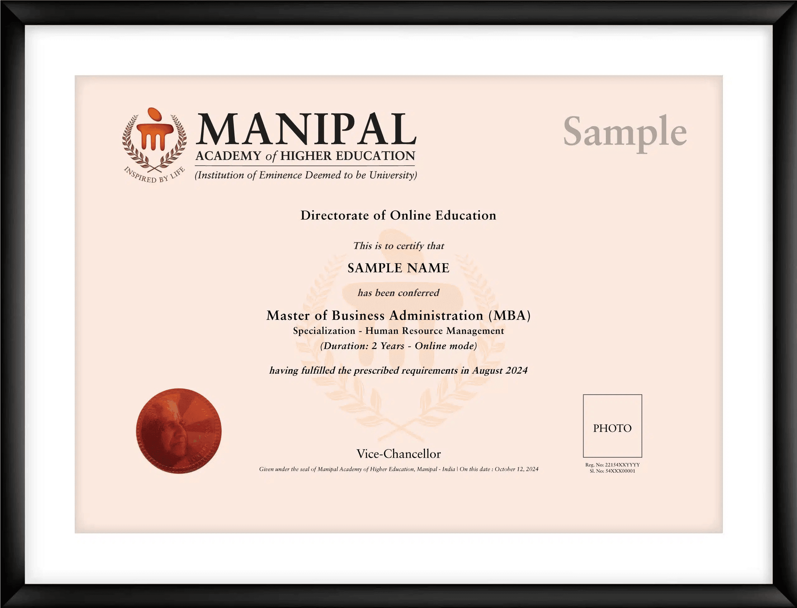 Sample certificate — Manipal Academy of Higher Education