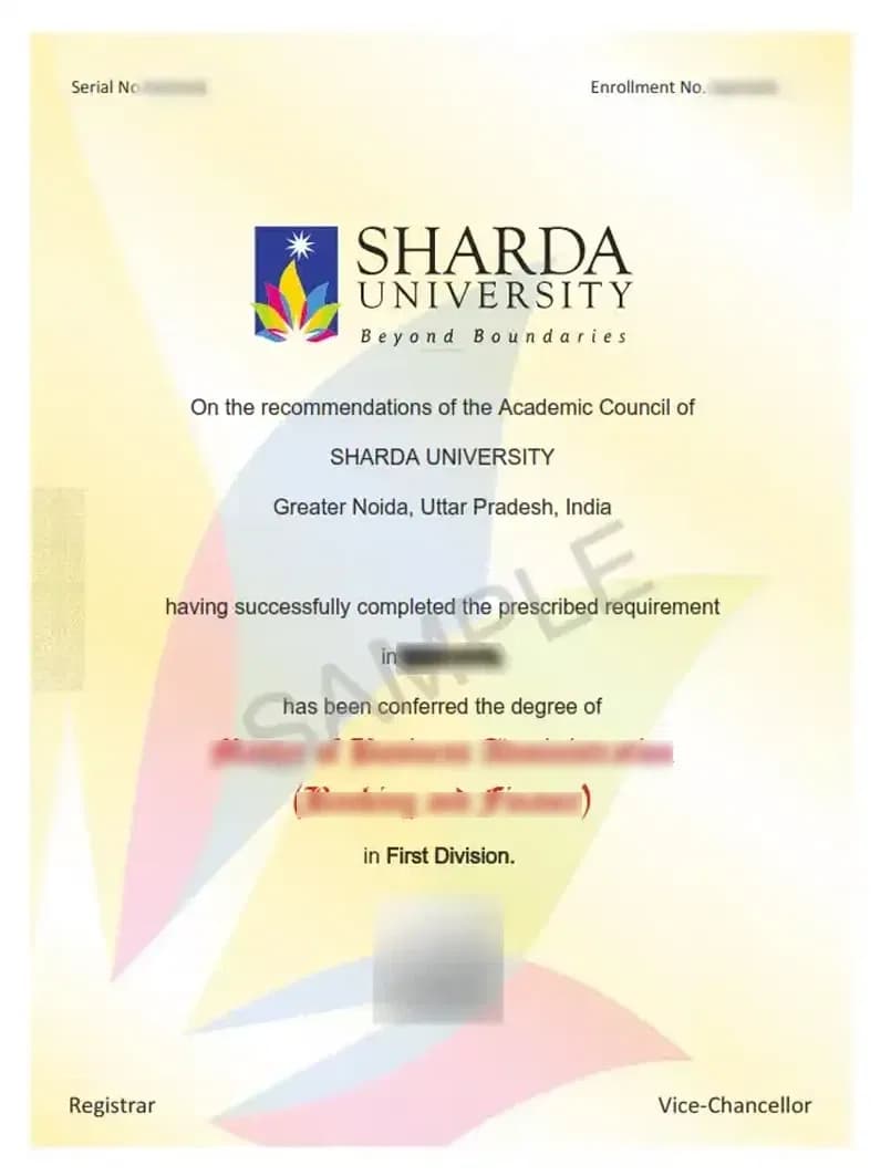 Sample certificate — Sharda University Online