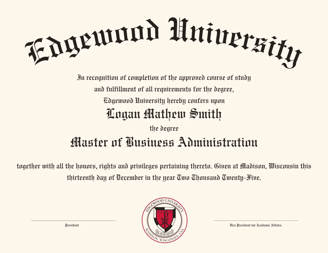 Sample certificate — Edgewood University Online