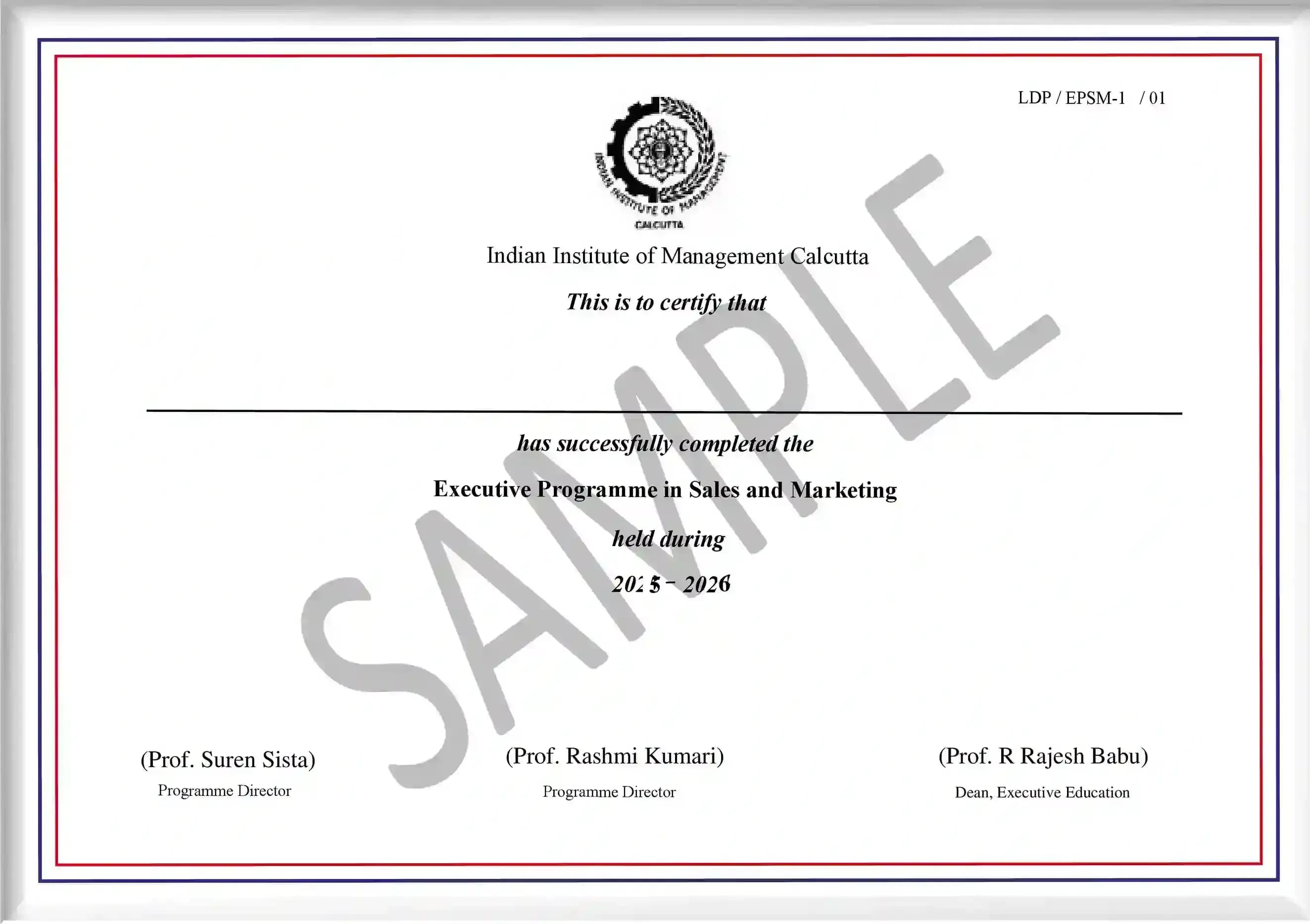 Sample certificate — Indian Institute of Management Calcutta