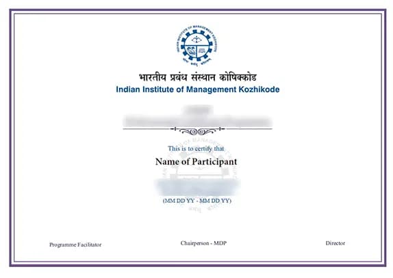 Sample certificate — Indian Institute of Management Kozhikode