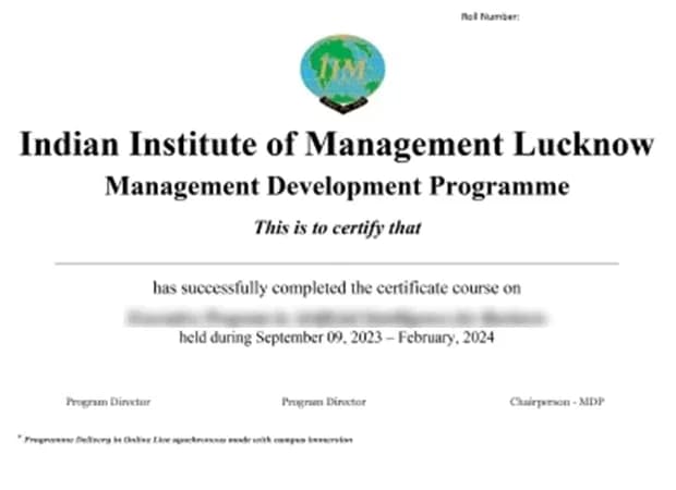 Sample certificate — Indian Institute of Management Lucknow
