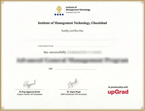 Sample certificate — Institute of Management Technology Ghaziabad
