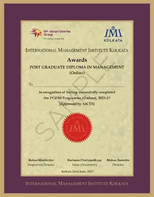 Sample certificate — International Management Institute Kolkata
