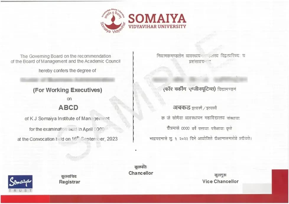 Sample certificate — KJ Somaiya Institute of Management
