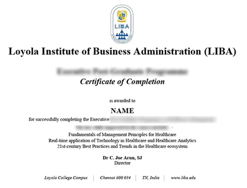 Sample certificate — Loyola Institute of Business Administration
