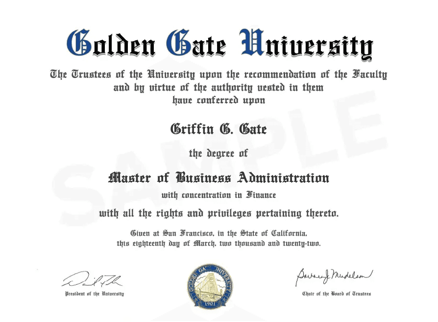 Sample certificate — Golden Gate University Online